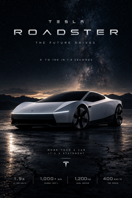 Tesla Roadster | 3D Sculpted Metal Poster