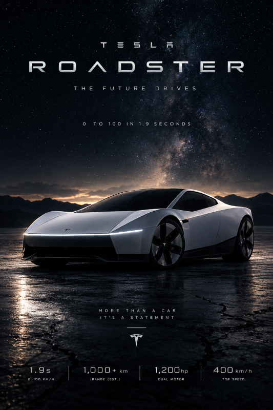 Tesla Roadster | 3D Sculpted Metal Poster