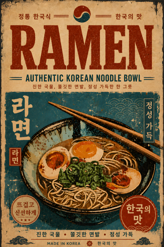 Korean Ramen Bowl | 3D Sculpted Metal Poster