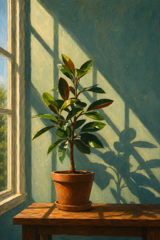 Sunlit Rubber Plant | 3D Sculpted Metal Poster