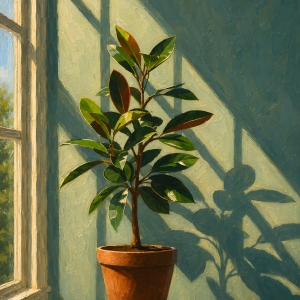 Sunlit Rubber Plant | 3D Sculpted Metal Poster