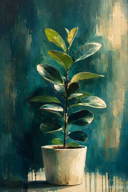 Rubber Plant Elegance | 3D Sculpted Metal Poster