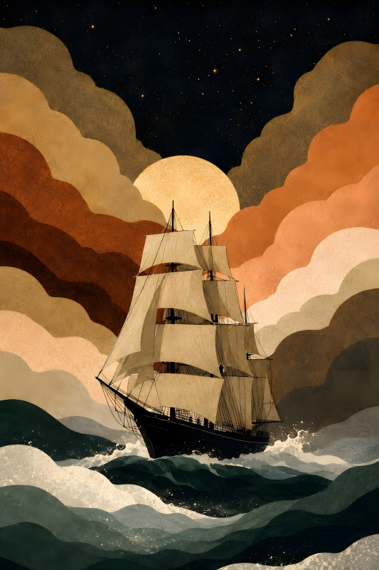 Moonlit Voyage | 3D Sculpted Metal Poster