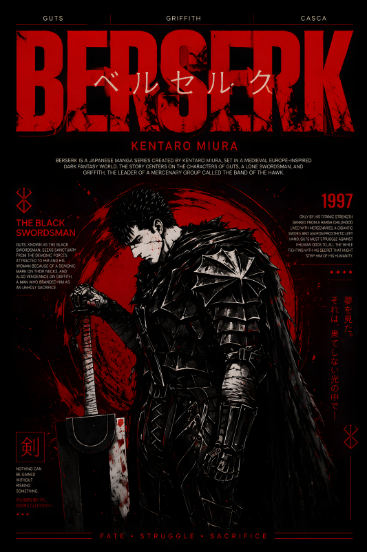 Berserk Guts | 3D Sculpted Metal Poster