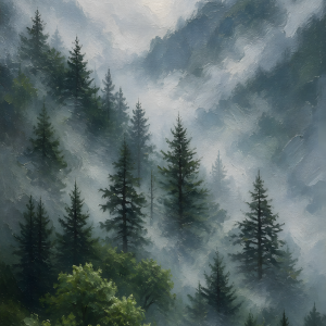Misty Pine Forest | 3D Sculpted Metal Poster