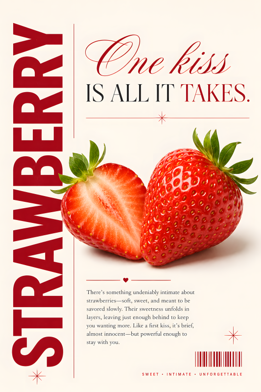 Strawberry One Kiss | 3D Sculpted Metal Poster