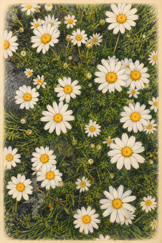 White Daisy Meadow | 3D Sculpted Metal Poster