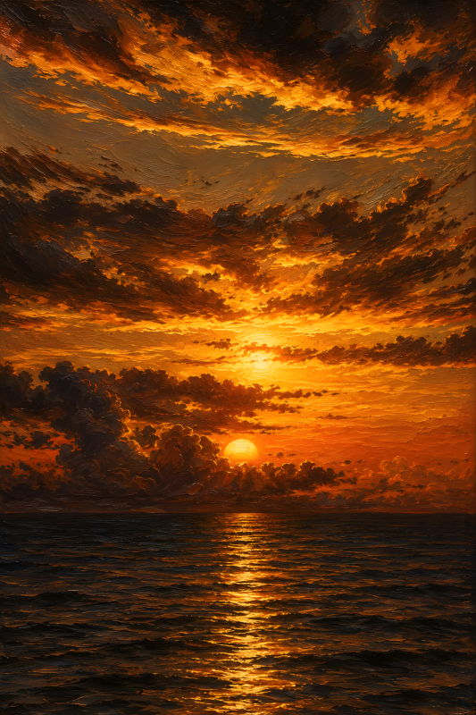 Golden Horizon Sunset | 3D Sculpted Metal Poster