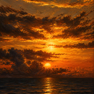 Golden Horizon Sunset | 3D Sculpted Metal Poster