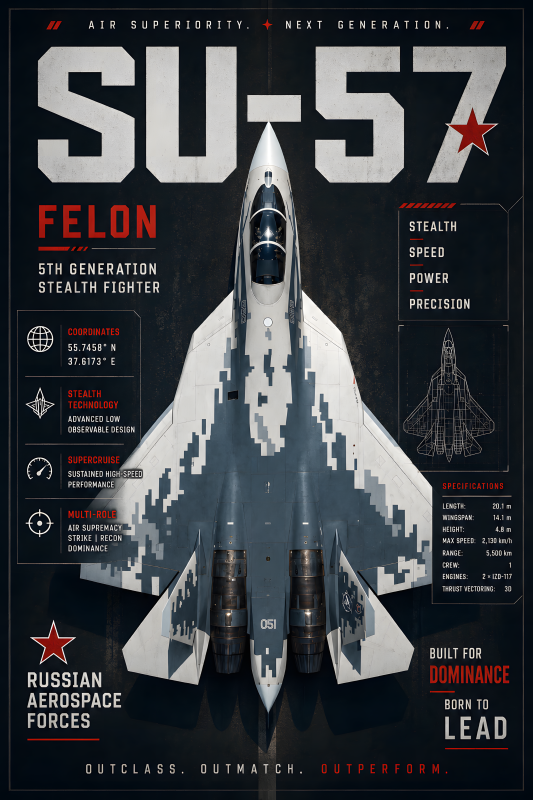 Su 57 Felon | 3D Sculpted Metal Poster