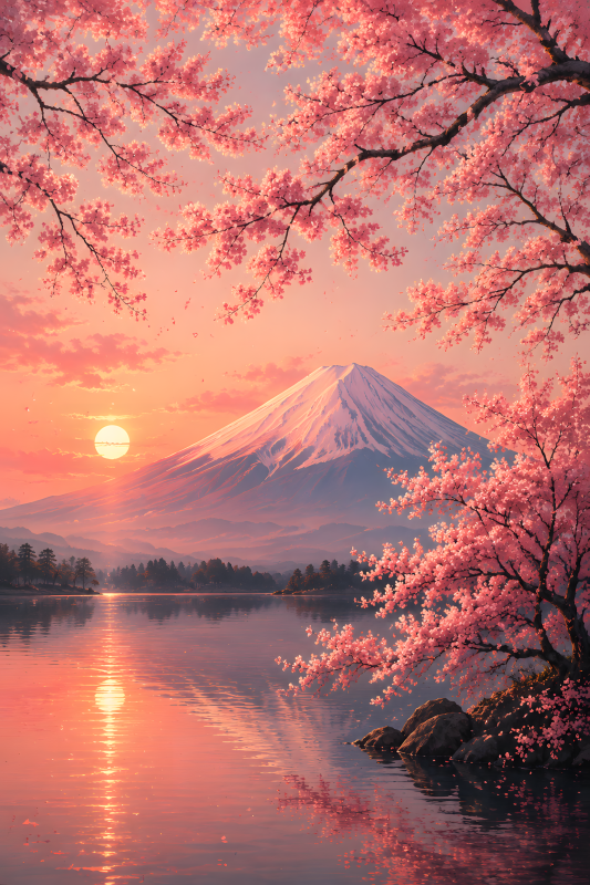 Mount Fuji Sakura | 3D Sculpted Metal Poster