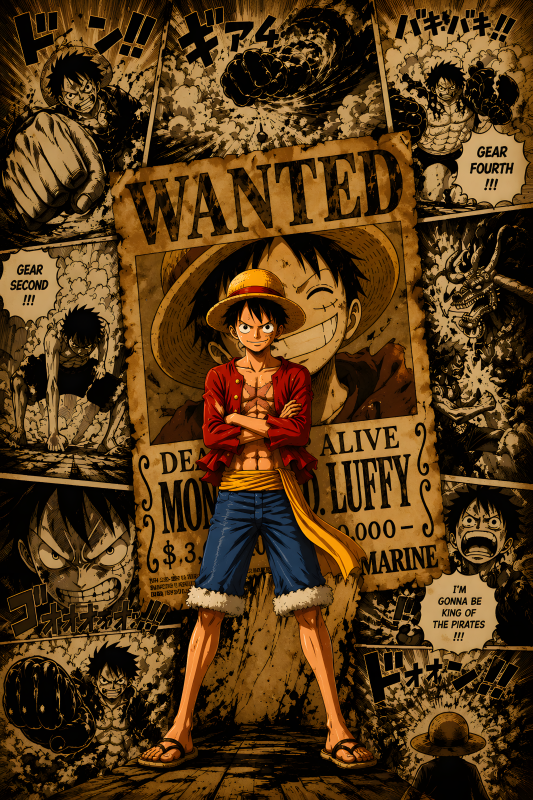 Luffy Wanted | 3D Sculpted Metal Poster